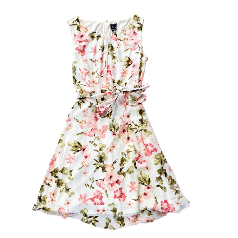 JH Floral Sleeveless Sheath Dress Pink White Orchid Tie Waist Plus Size 24W
